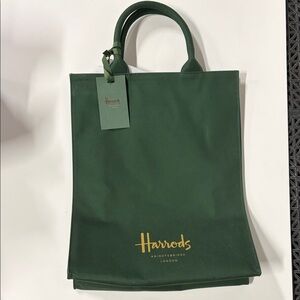 Harrods Dark Green Tote with Gold Logo